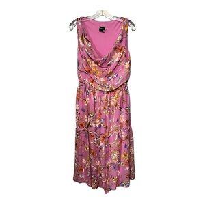 Maison Tara Emilia Floral Chiffon Midi Dress Cowl Neck Ruffled Tiered Size 10